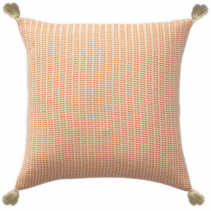 18" X 18" Orange And Ivory 100% Cotton Striped Zippered Pillow FurniFindUSA
