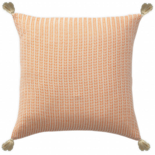 18" X 18" Orange And Ivory 100% Cotton Striped Zippered Pillow FurniFindUSA