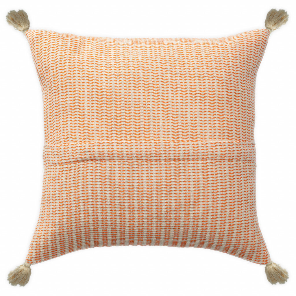 18" X 18" Orange And Ivory 100% Cotton Striped Zippered Pillow FurniFindUSA