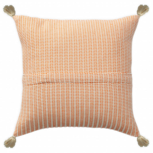 18" X 18" Orange And Ivory 100% Cotton Striped Zippered Pillow FurniFindUSA