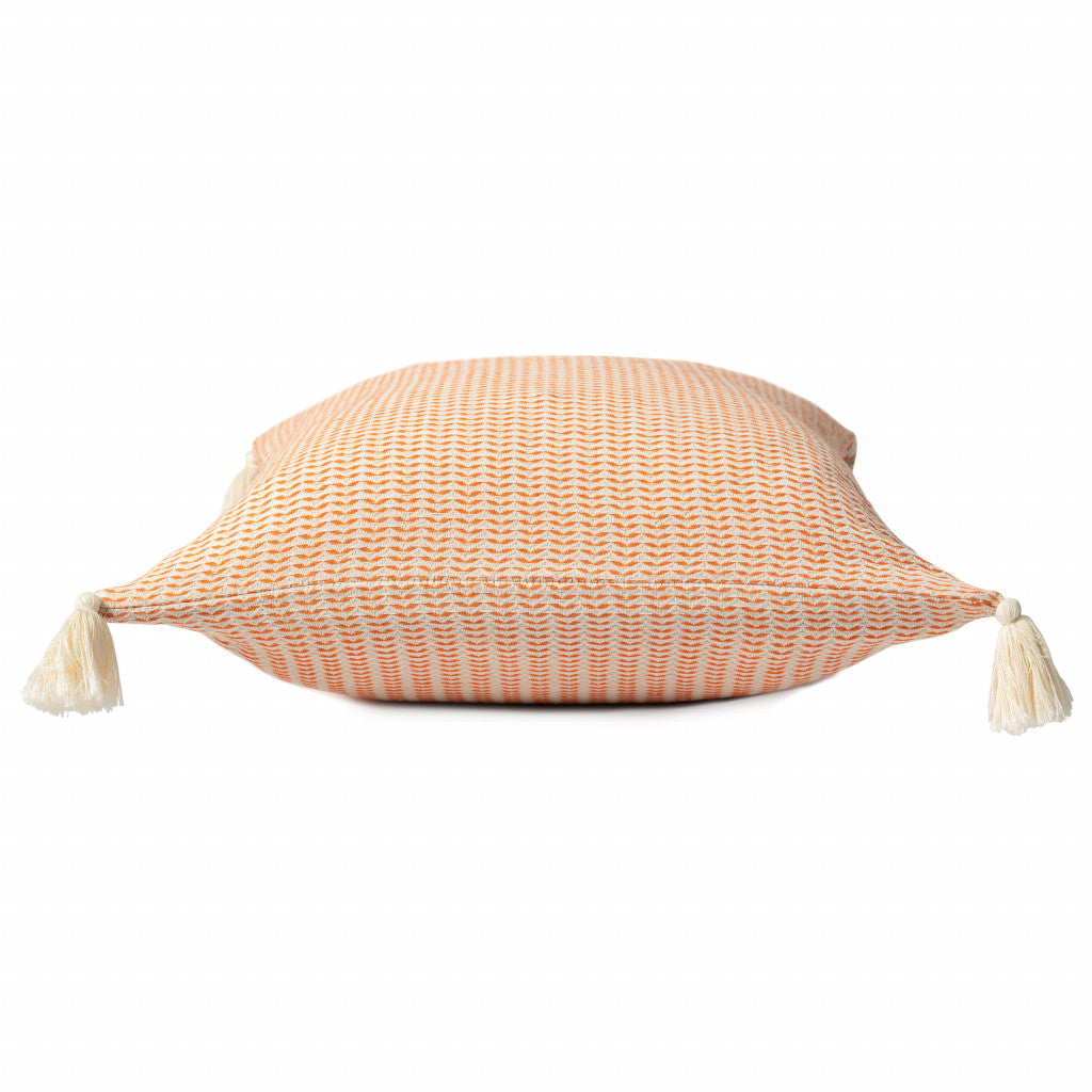 18" X 18" Orange And Ivory 100% Cotton Striped Zippered Pillow FurniFindUSA
