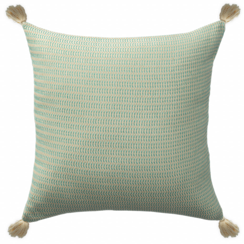 18" X 18" Light Turquoise And Ivory 100% Cotton Striped Zippered Pillow FurniFindUSA