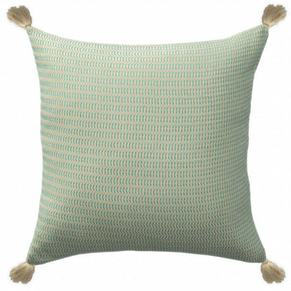 18" X 18" Light Turquoise And Ivory 100% Cotton Striped Zippered Pillow FurniFindUSA