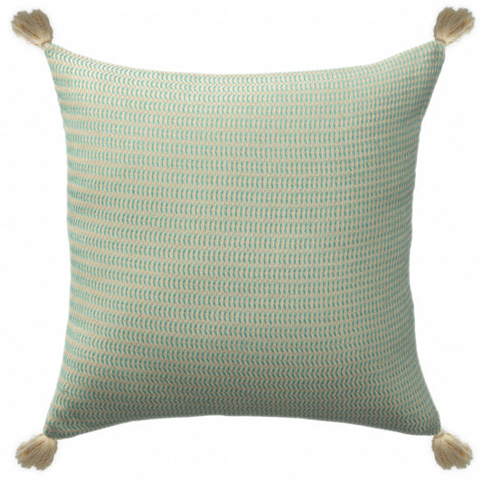 18" X 18" Light Turquoise And Ivory 100% Cotton Striped Zippered Pillow FurniFindUSA