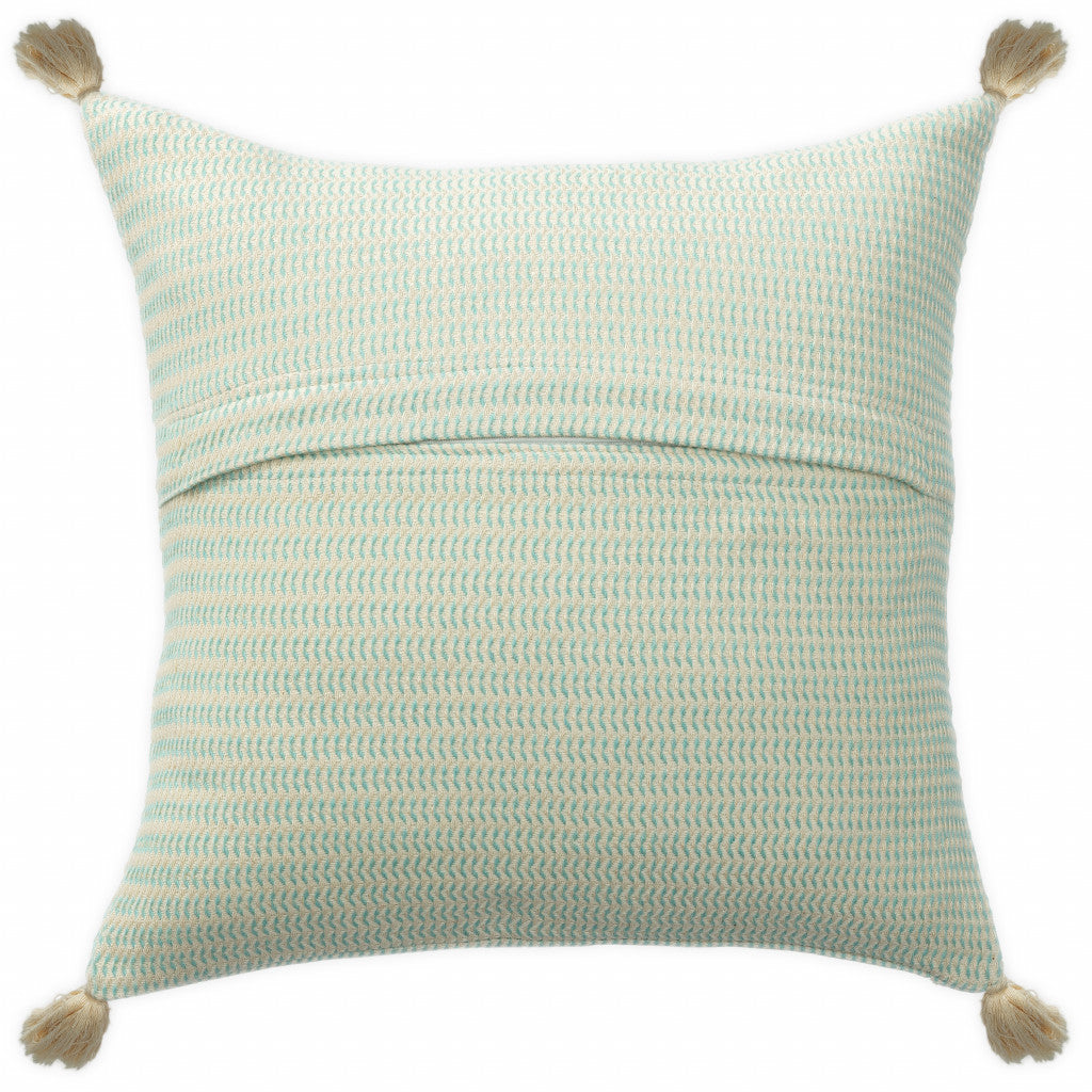 18" X 18" Light Turquoise And Ivory 100% Cotton Striped Zippered Pillow FurniFindUSA