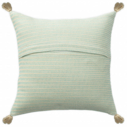 18" X 18" Light Turquoise And Ivory 100% Cotton Striped Zippered Pillow FurniFindUSA