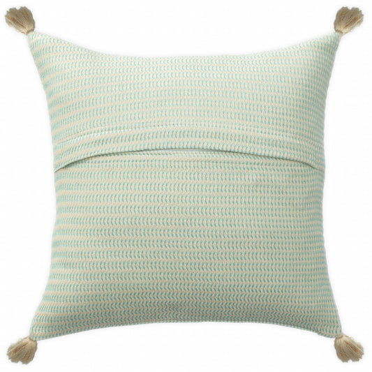18" X 18" Light Turquoise And Ivory 100% Cotton Striped Zippered Pillow FurniFindUSA