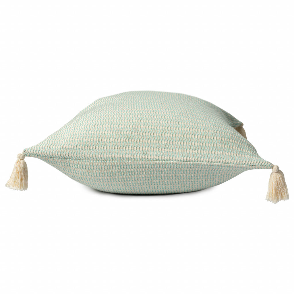 18" X 18" Light Turquoise And Ivory 100% Cotton Striped Zippered Pillow FurniFindUSA