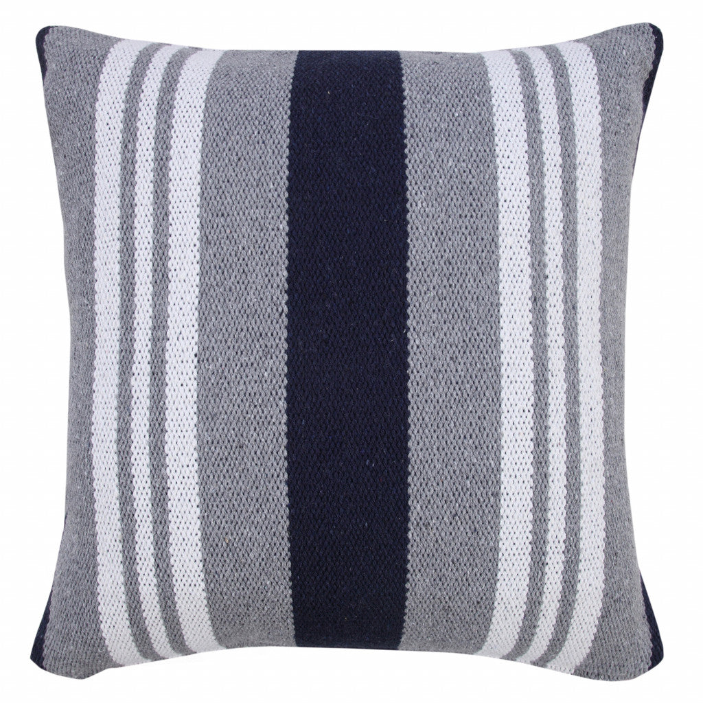 20" X 20" Navy Gray And White 100% Cotton Coastal Zippered Pillow FurniFindUSA