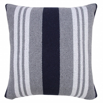 20" X 20" Navy Gray And White 100% Cotton Coastal Zippered Pillow FurniFindUSA