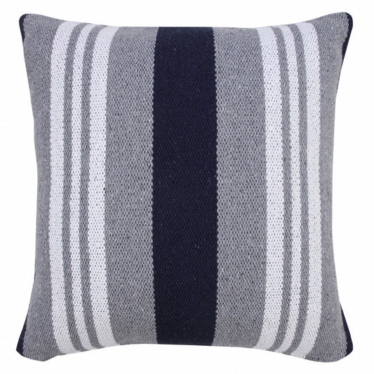 20" X 20" Navy Gray And White 100% Cotton Coastal Zippered Pillow FurniFindUSA