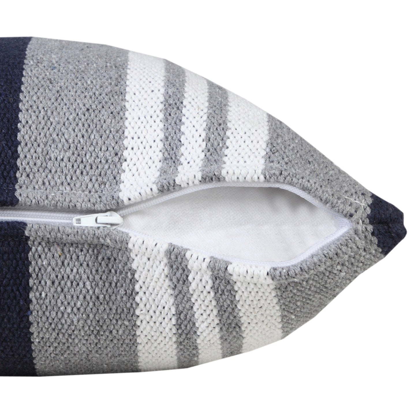 20" X 20" Navy Gray And White 100% Cotton Coastal Zippered Pillow FurniFindUSA