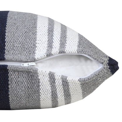 20" X 20" Navy Gray And White 100% Cotton Coastal Zippered Pillow FurniFindUSA