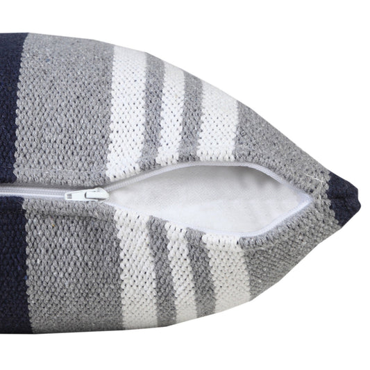 20" X 20" Navy Gray And White 100% Cotton Coastal Zippered Pillow FurniFindUSA