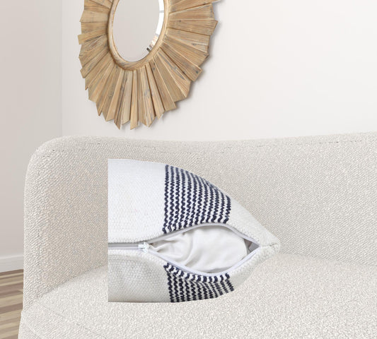 20" X 20" Deep Blue And White 100% Cotton Geometric Zippered Pillow FurniFindUSA