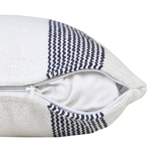 20" X 20" Deep Blue And White 100% Cotton Geometric Zippered Pillow FurniFindUSA