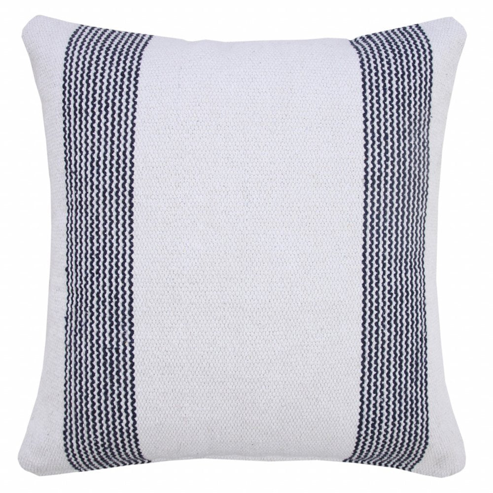 20" X 20" Deep Blue And White 100% Cotton Geometric Zippered Pillow — view 7