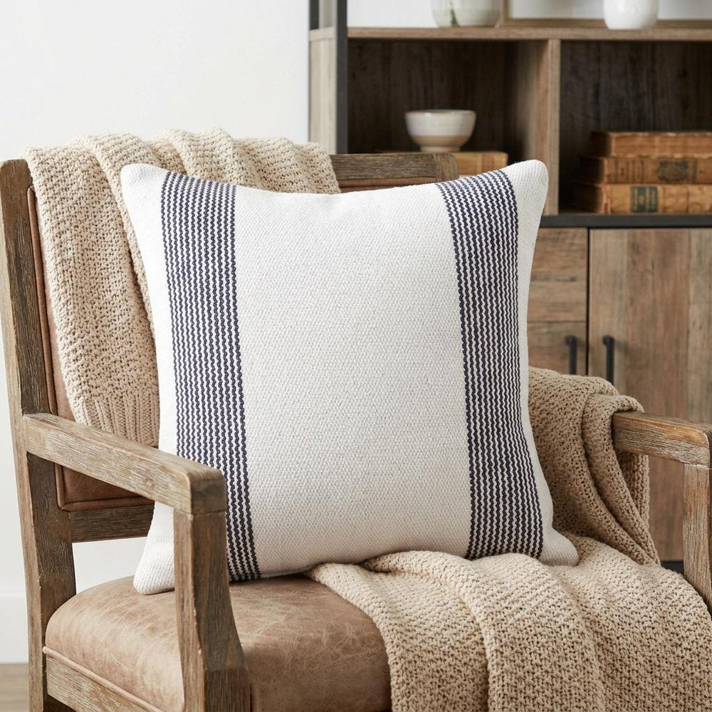 20" X 20" Deep Blue And White 100% Cotton Geometric Zippered Pillow HomeRoots