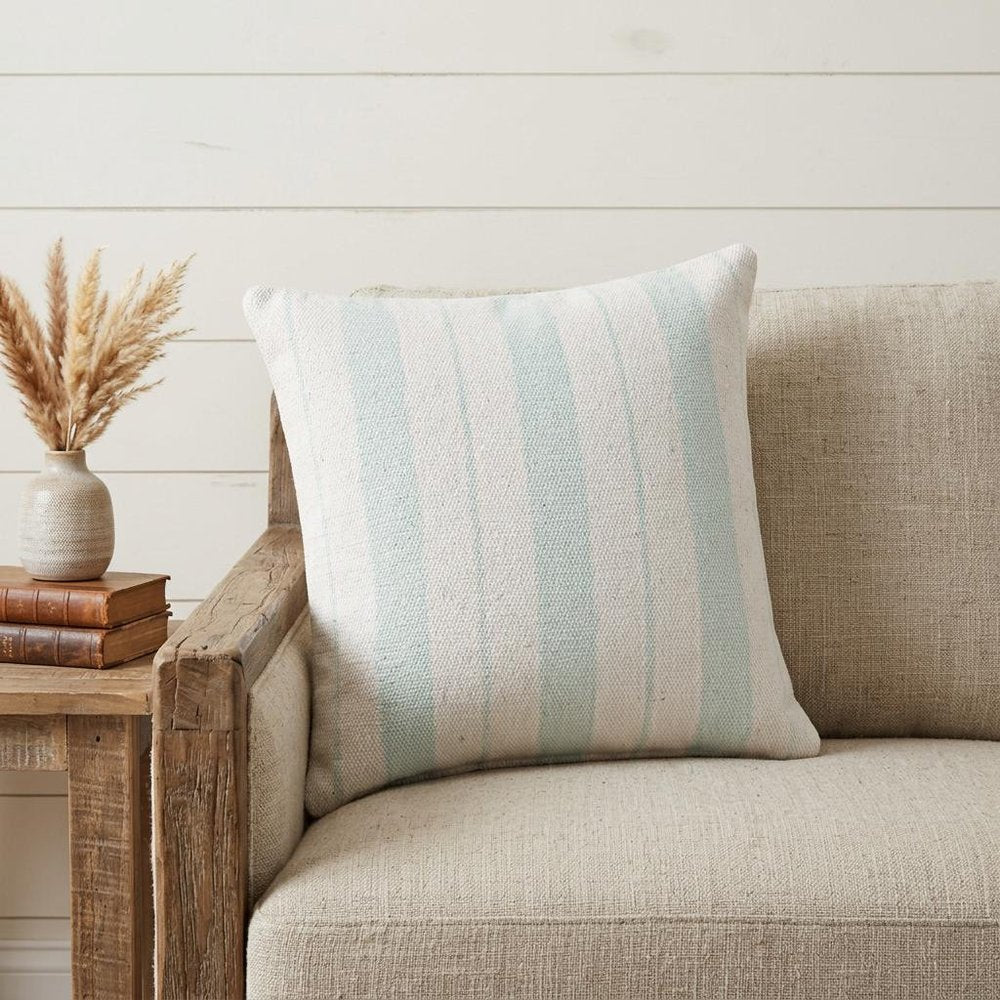 20" X 20" Bright Blue And White 100% Cotton Coastal Zippered Pillow HomeRoots