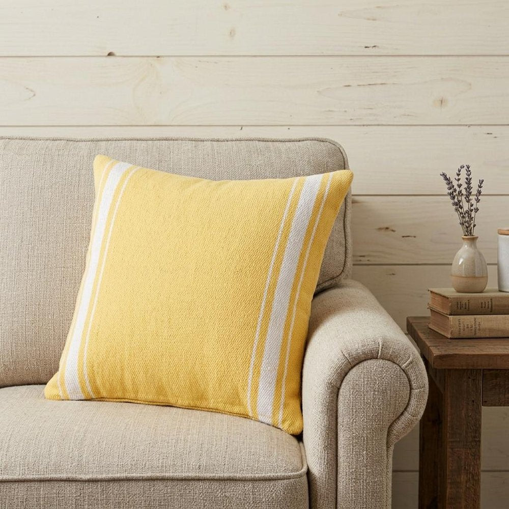 20" X 20" Yellow And White 100% Cotton Geometric Zippered Pillow HomeRoots