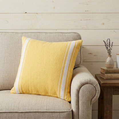 20" X 20" Yellow And White 100% Cotton Geometric Zippered Pillow HomeRoots