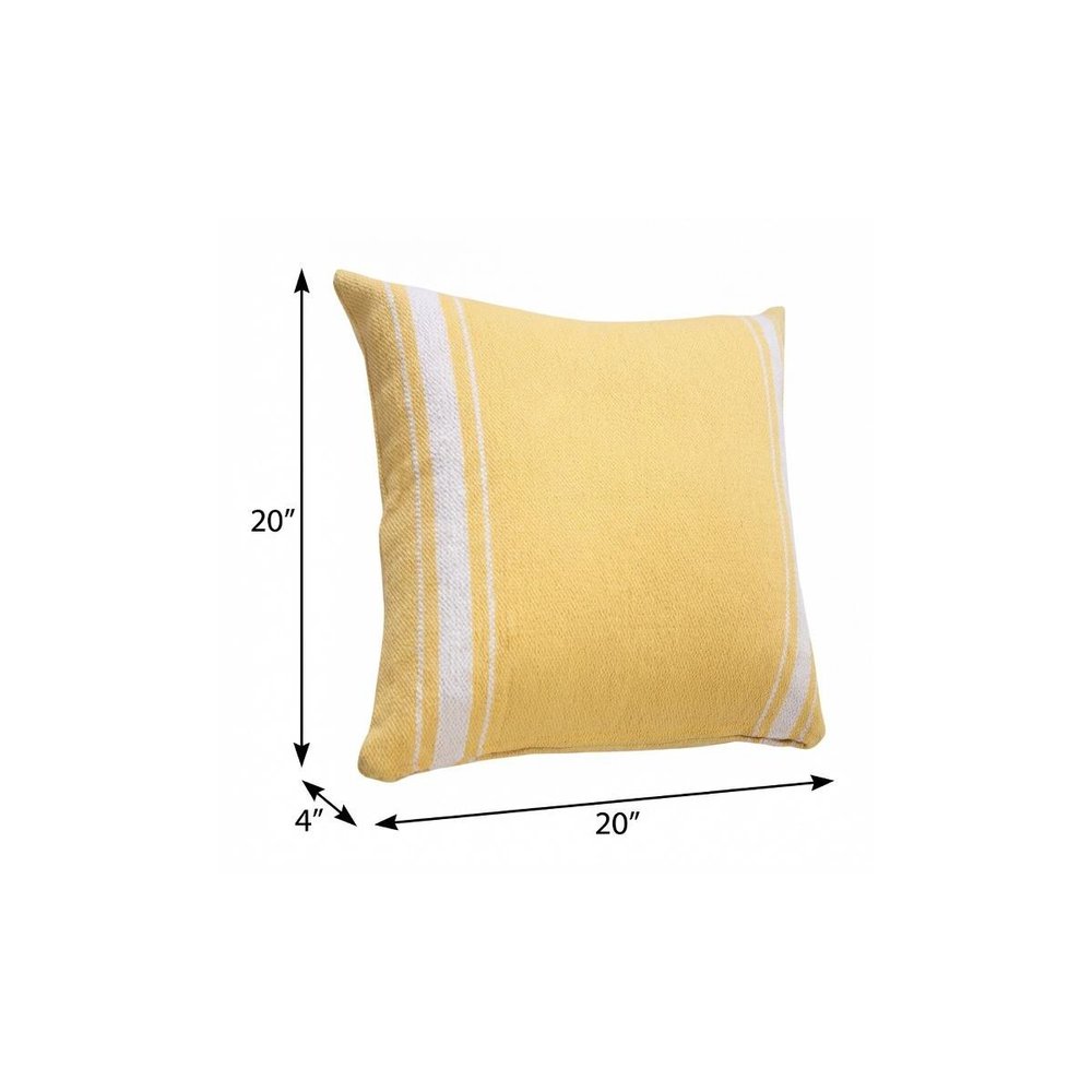 20" X 20" Yellow And White 100% Cotton Geometric Zippered Pillow HomeRoots