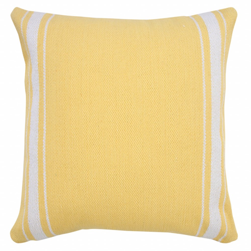 20" X 20" Yellow And White 100% Cotton Geometric Zippered Pillow HomeRoots