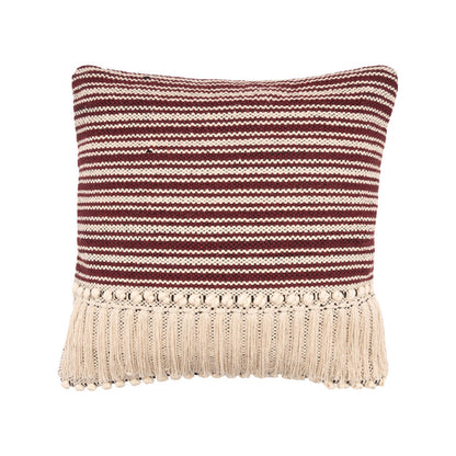 20" X 20" Maroon Red And Off-White 100% Cotton Striped Zippered Pillow FurniFindUSA