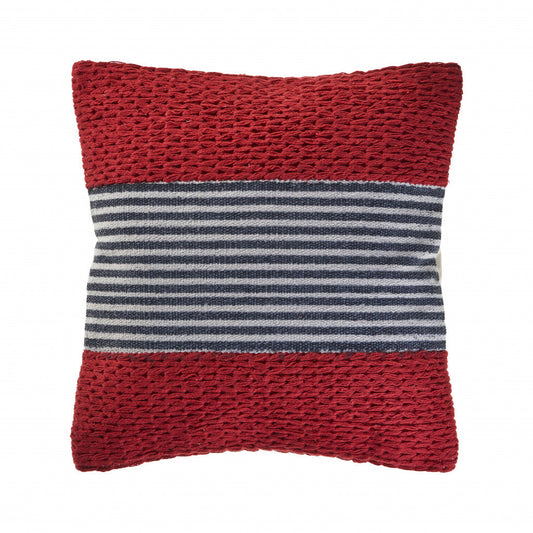 20" X 20" Red And Blue 100% Cotton Striped Zippered Pillow FurniFindUSA