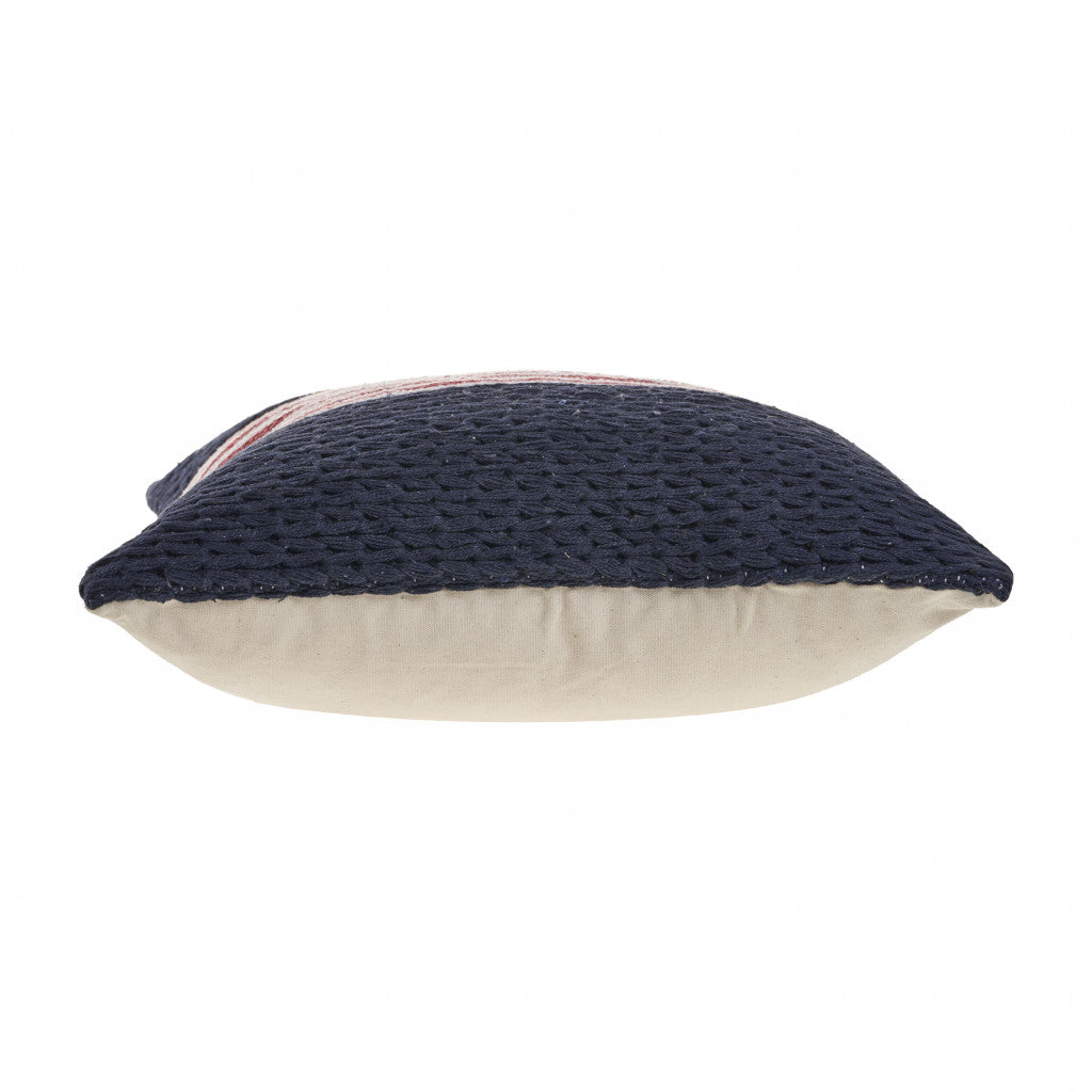 20" X 20" Blue And Red 100% Cotton Striped Zippered Pillow FurniFindUSA