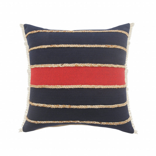 24" X 24" Navy Red And Tan 100% Cotton Striped Zippered Pillow FurniFindUSA