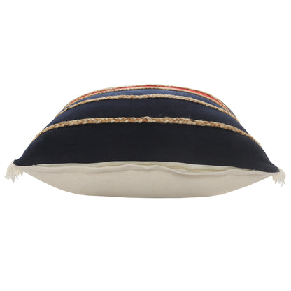 24" X 24" Navy Red And Tan 100% Cotton Striped Zippered Pillow FurniFindUSA
