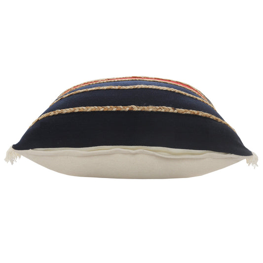 24" X 24" Navy Red And Tan 100% Cotton Striped Zippered Pillow FurniFindUSA