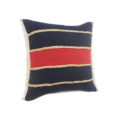 20" X 20" Navy Red And Tan 100% Cotton Striped Zippered Pillow FurniFindUSA
