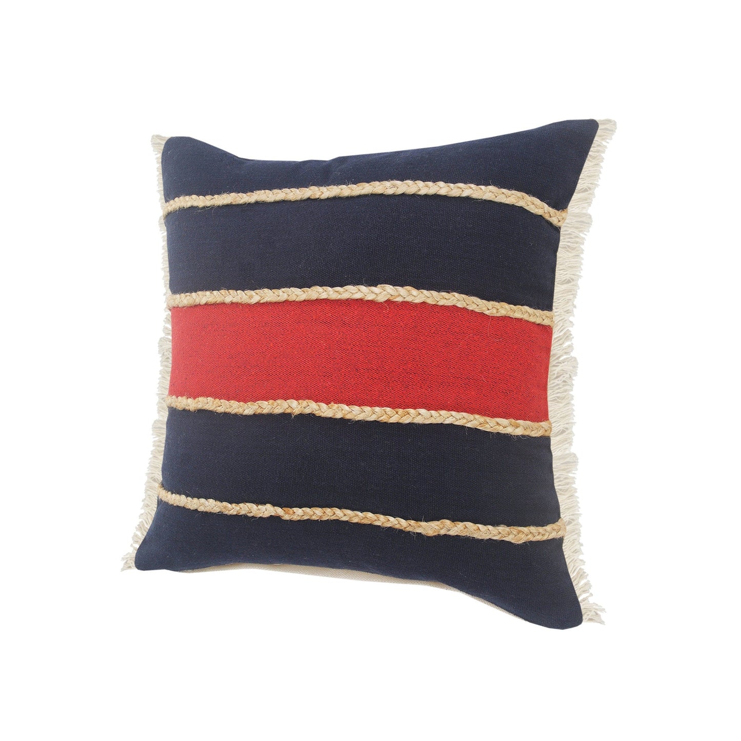 20" X 20" Navy Red And Tan 100% Cotton Striped Zippered Pillow FurniFindUSA
