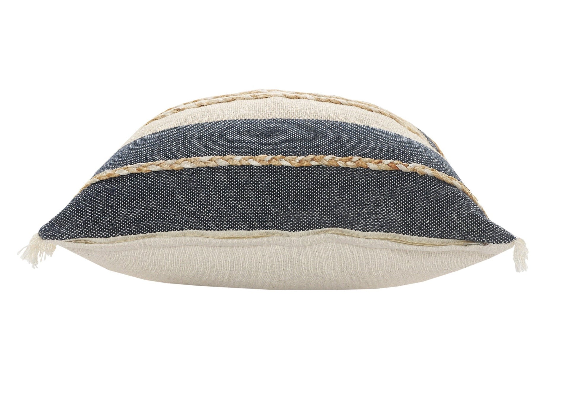 20" X 20" Denim Blue Tan And Taupe Jute Coastal Zippered Pillow 4.0" (L) x 20.0" (W) x 20.0" (H) FurniFindUSA