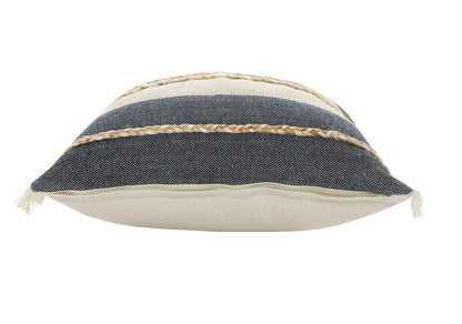 20" X 20" Denim Blue Tan And Taupe Jute Coastal Zippered Pillow 4.0" (L) x 20.0" (W) x 20.0" (H) FurniFindUSA