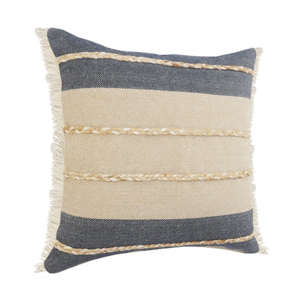 20" X 20" Denim Blue Tan And Taupe Jute Coastal Zippered Pillow 4.0" (L) x 20.0" (W) x 20.0" (H) FurniFindUSA