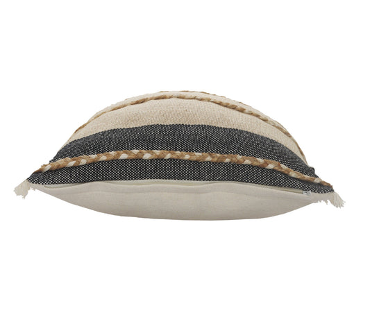 24" X 24" Black Tan And Taupe Jute Striped Zippered Pillow FurniFindUSA