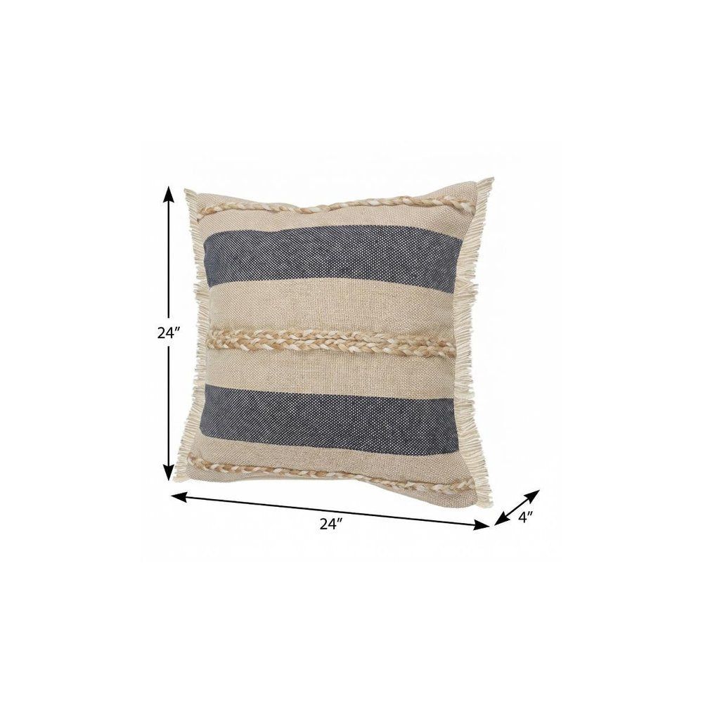 24" Denim Blue Jute Throw Pillow HomeRoots