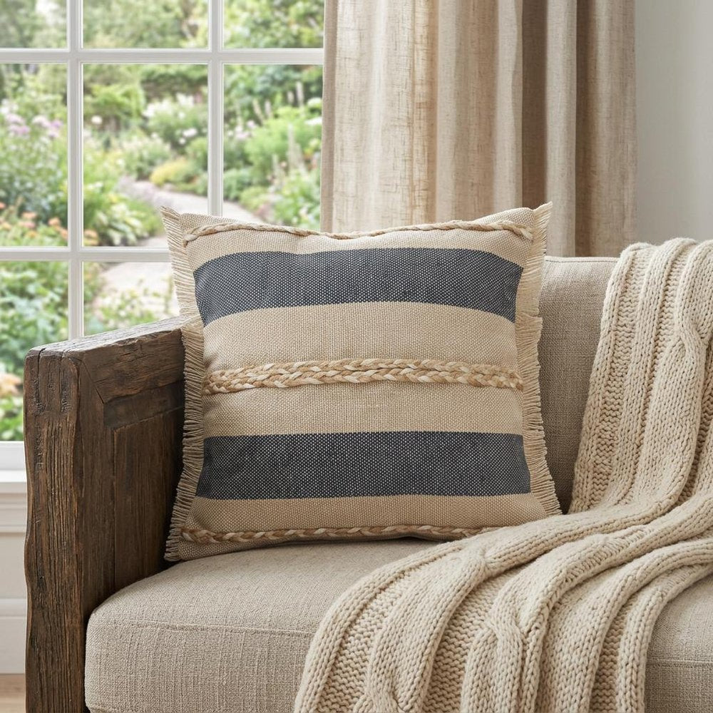 24" Denim Blue Jute Throw Pillow HomeRoots