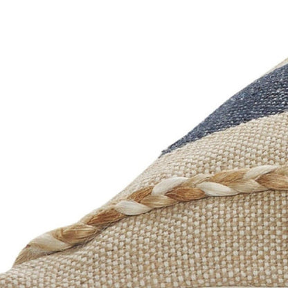 20" X 20" Denim Blue Tan And Taupe Jute Coastal Zippered Pillow HomeRoots