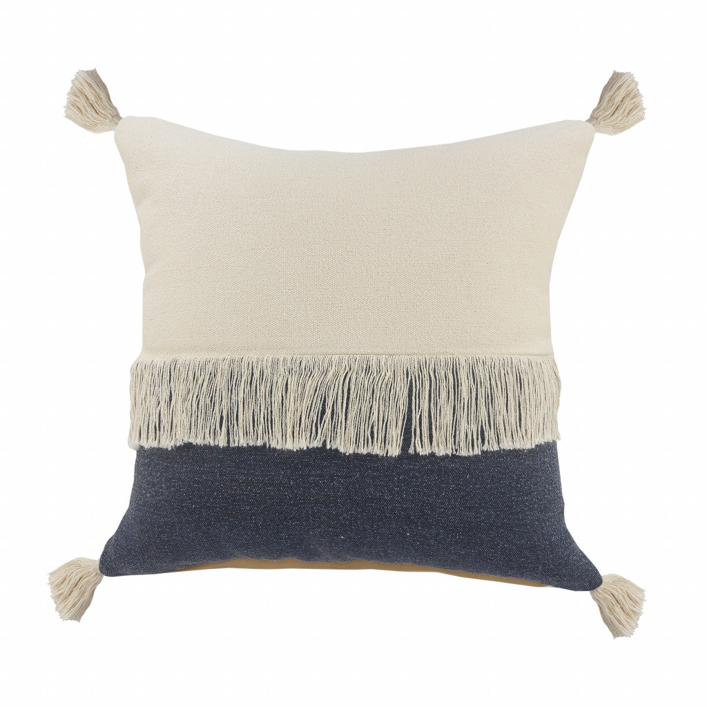 20" X 20" Denim Blue And Off-White 100% Cotton Zippered Pillow FurniFindUSA