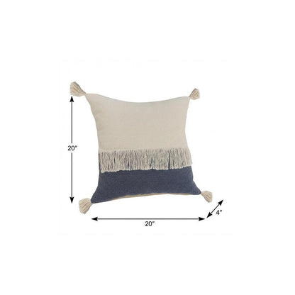 20" X 20" Denim Blue And Off-White 100% Cotton Zippered Pillow HomeRoots