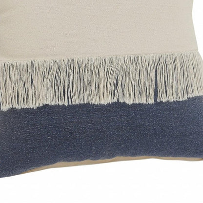 20" X 20" Denim Blue And Off-White 100% Cotton Zippered Pillow HomeRoots