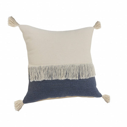 20" X 20" Denim Blue And Off-White 100% Cotton Zippered Pillow HomeRoots