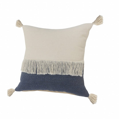 20" X 20" Denim Blue And Off-White 100% Cotton Zippered Pillow HomeRoots