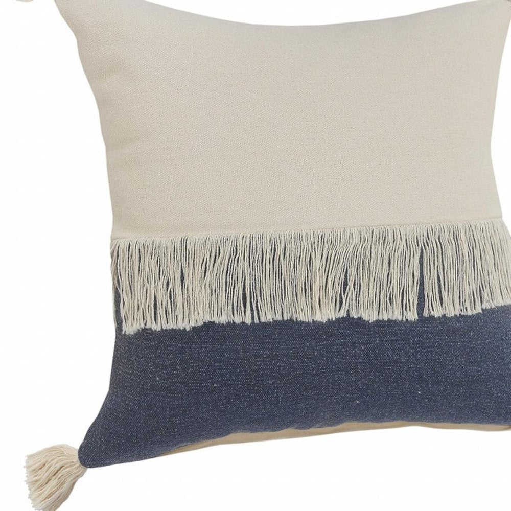 20" X 20" Denim Blue And Off-White 100% Cotton Zippered Pillow — view 7