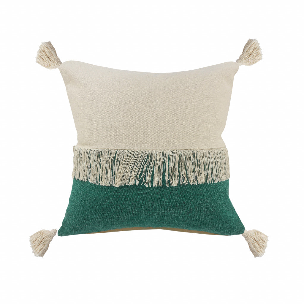 20" X 20" Emerald Green And Off-White 100% Cotton Zippered Pillow FurniFindUSA