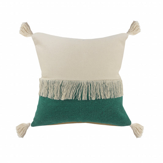 20" X 20" Emerald Green And Off-White 100% Cotton Zippered Pillow FurniFindUSA